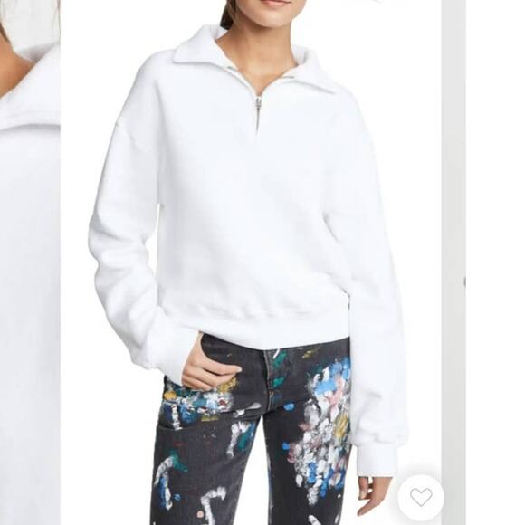 RE/DONE 70's Half Zip Sweatshirt in Off White Size Medium NWOT - Picture 1 of 10